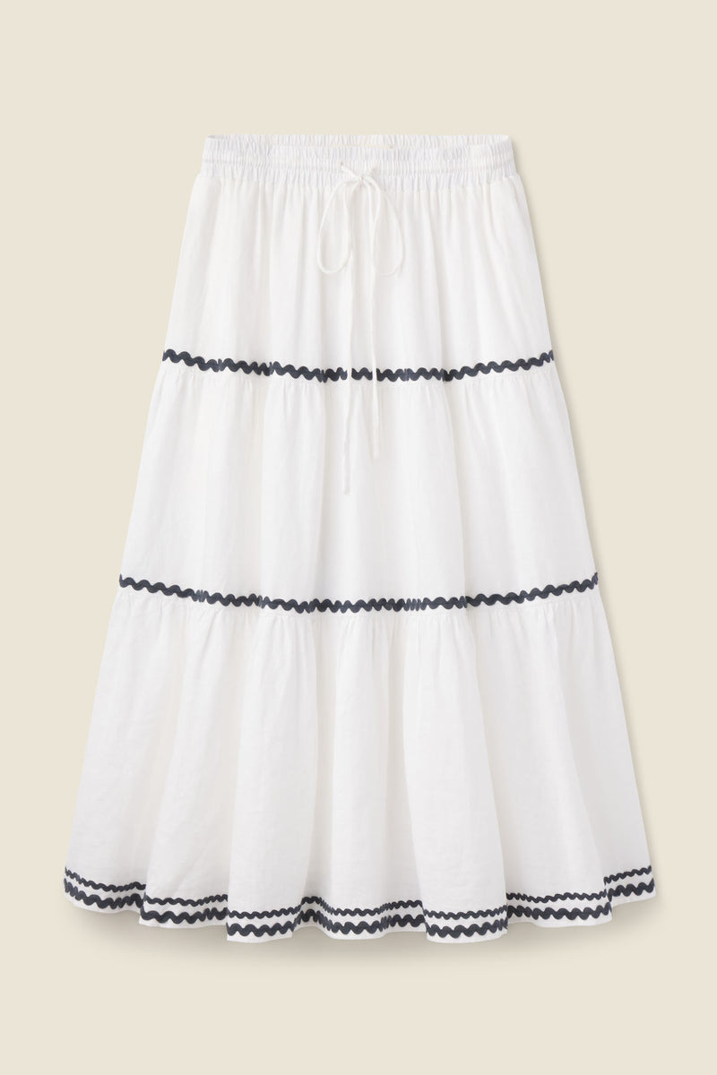 Makena "B" Skirt White With Ric Rac