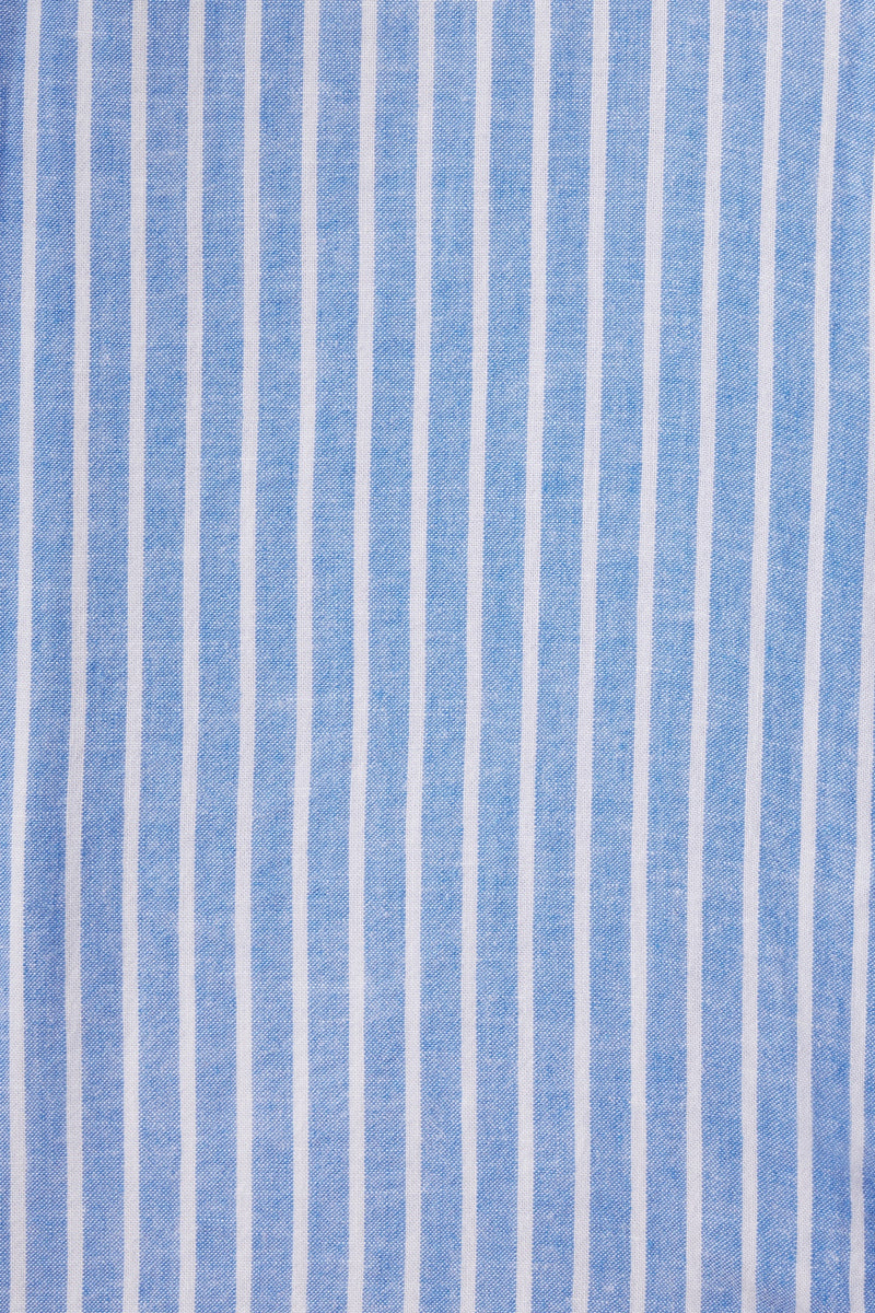Marianne "B" Ruffle Sleeve Shirt Blue Oxford Stripe