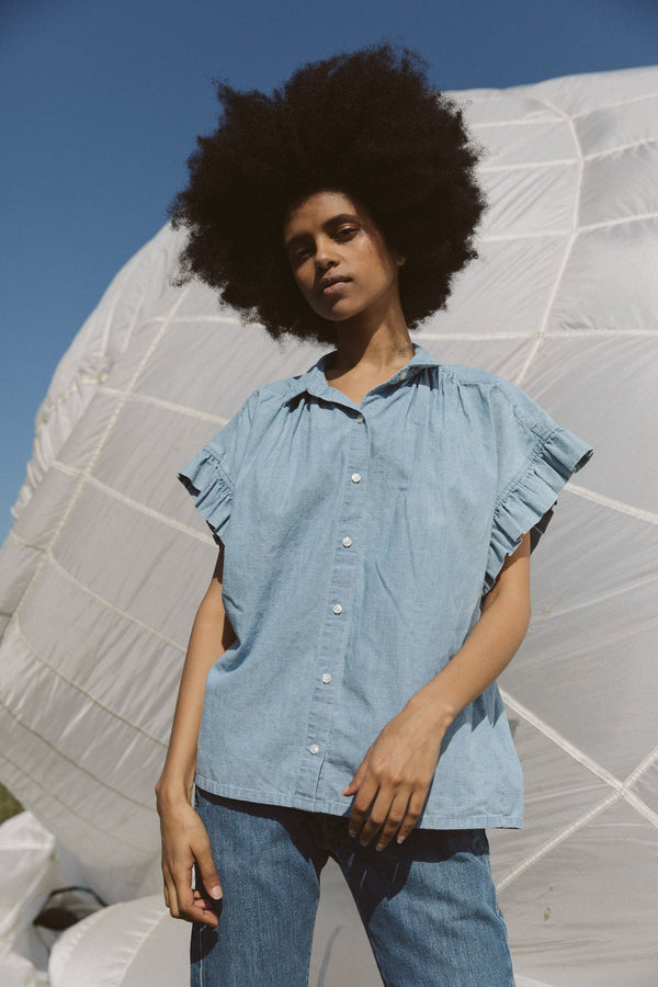 Marianne B Ruffle Sleeve Shirt CHAMBRAY