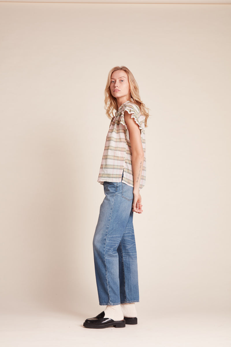 Marianne "B" Ruffle Sleeve Shirt Pomelo Plaid