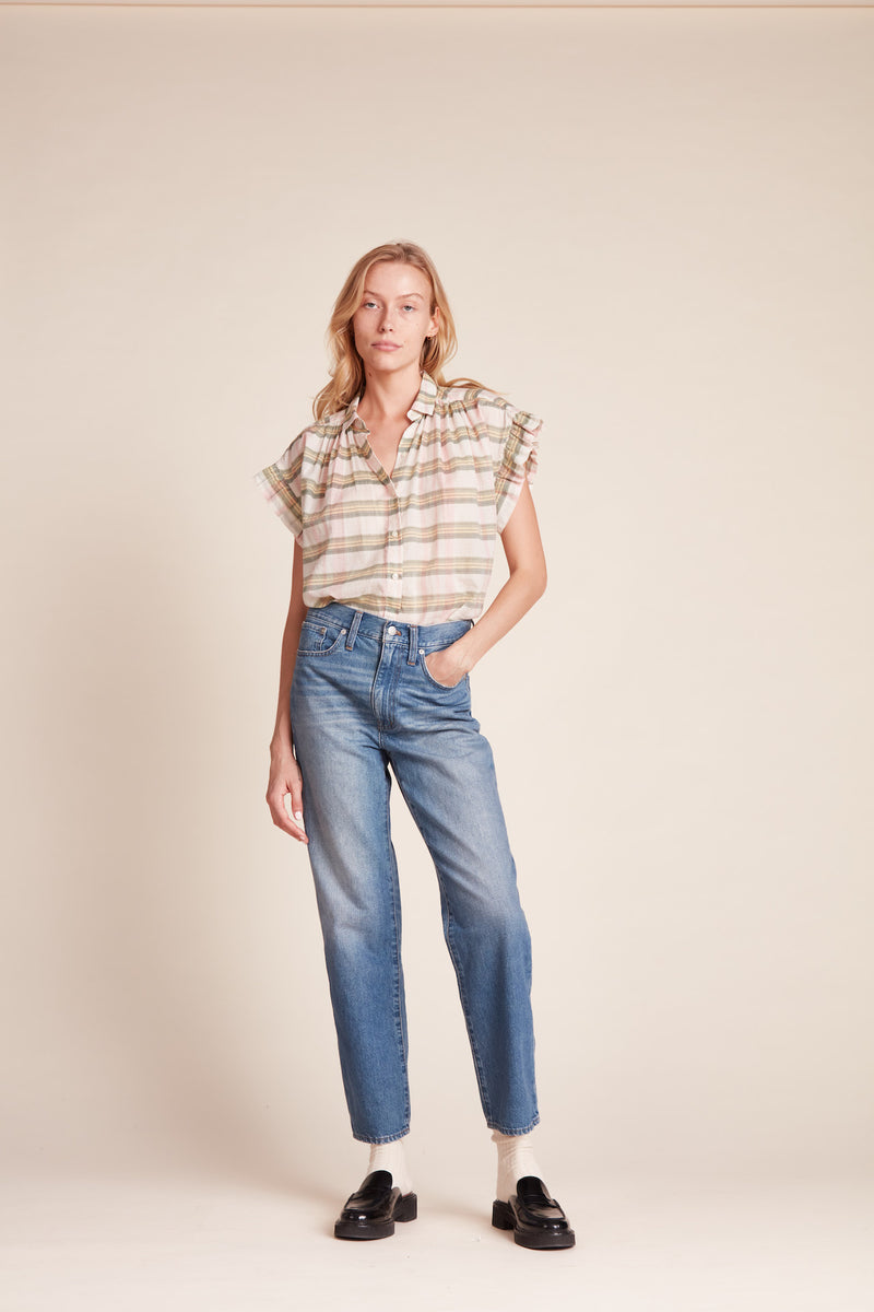 Marianne "B" Ruffle Sleeve Shirt Pomelo Plaid