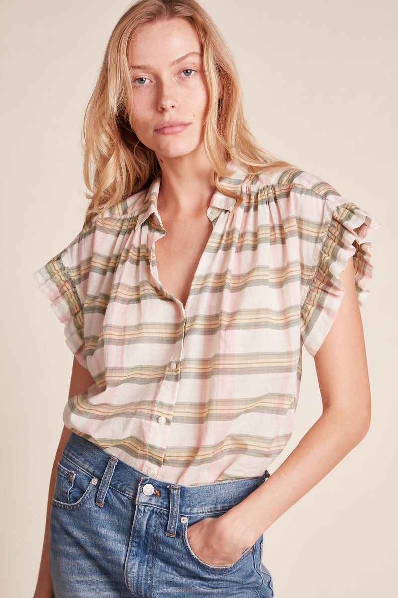 Marianne "B" Ruffle Sleeve Shirt Pomelo Plaid