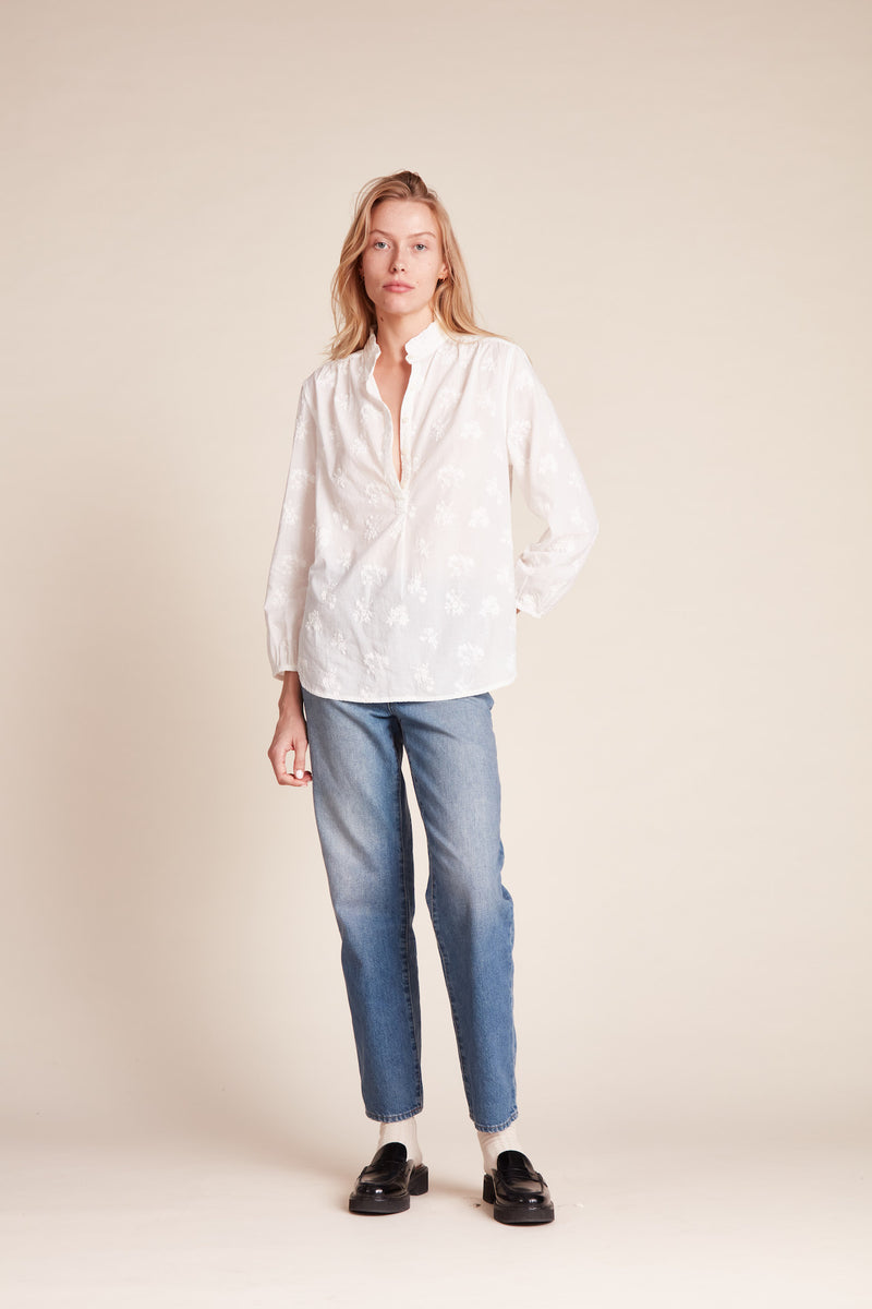 Sara "B" Henley Shirt Stitched Posy