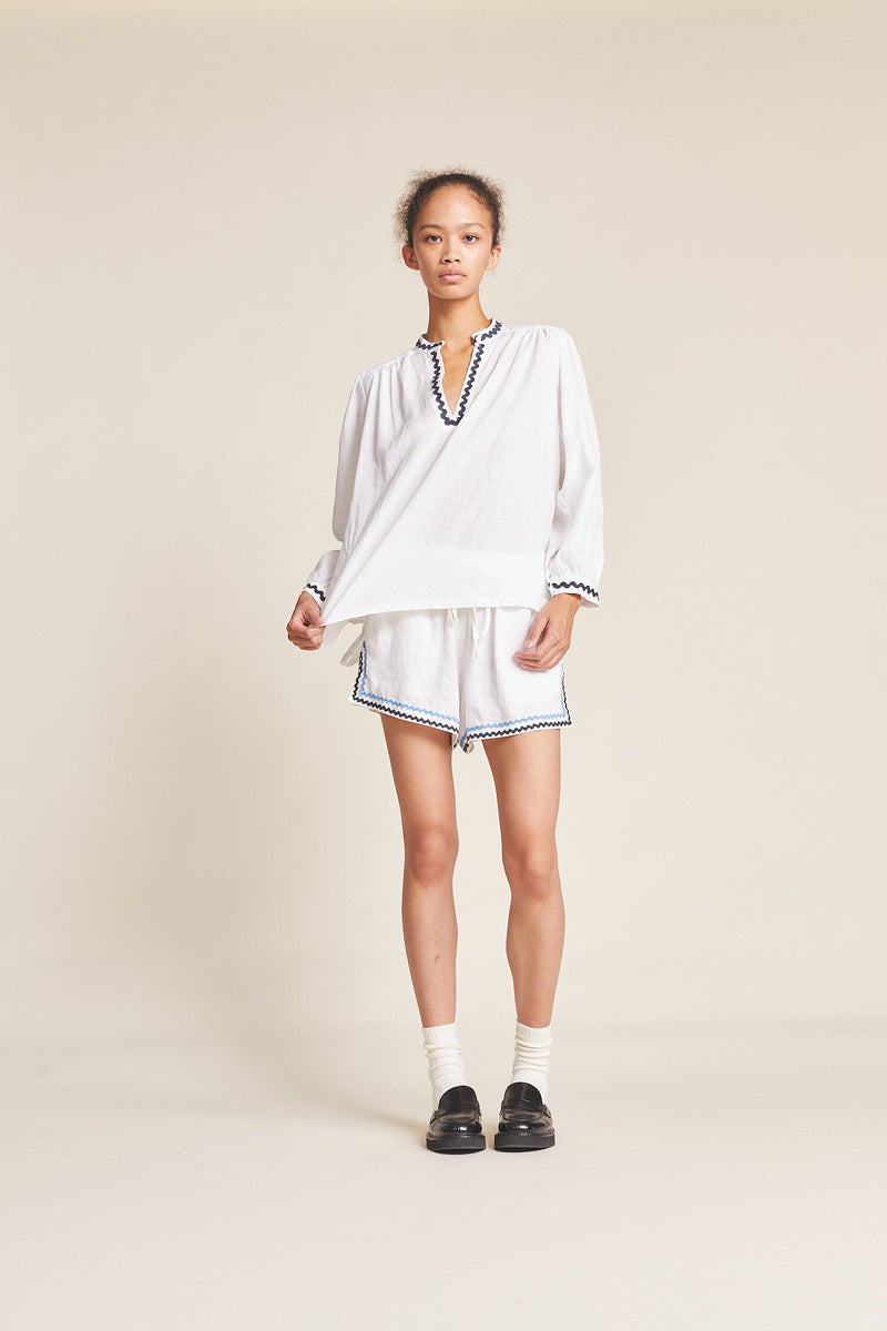 Dora Short White W/ Ric Rac