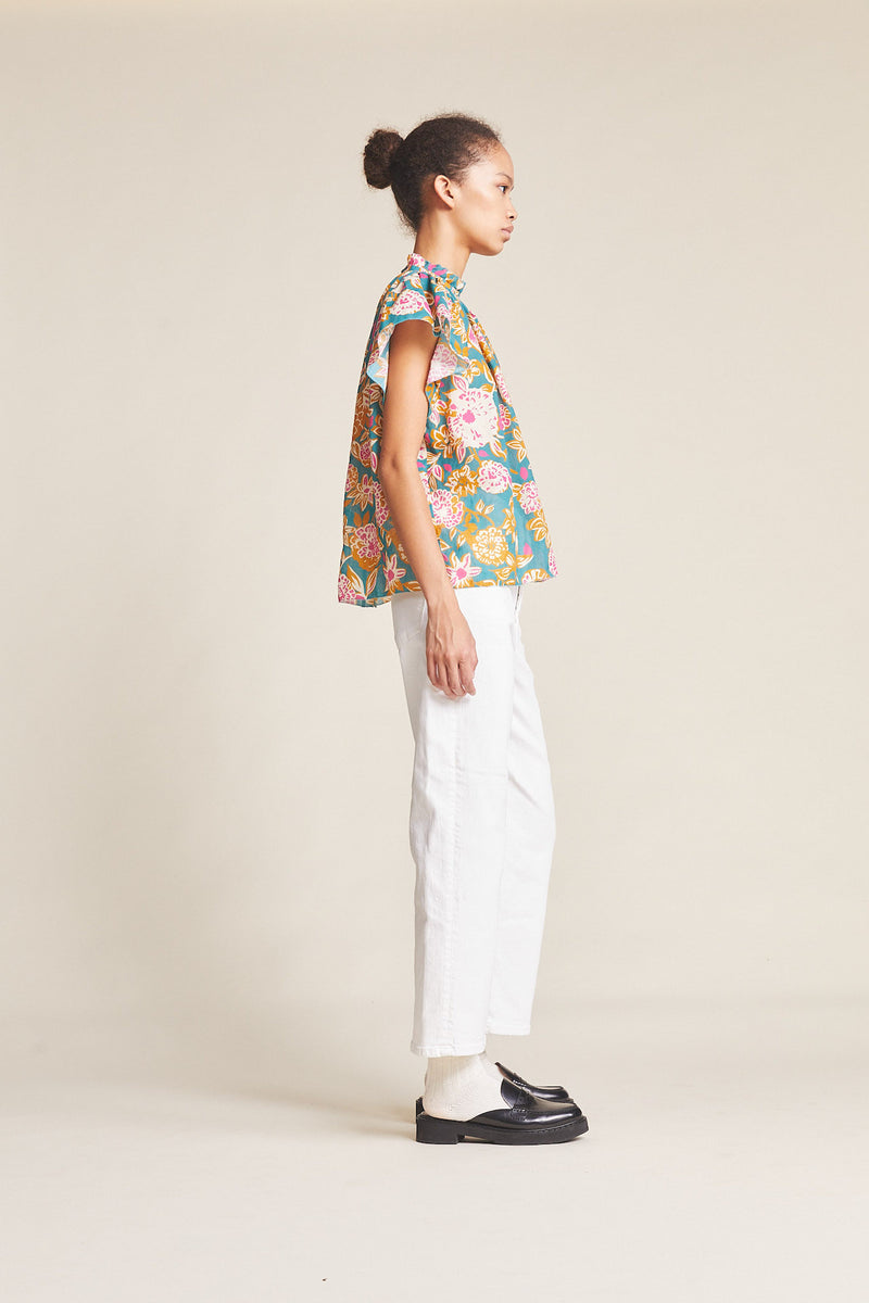 Carla Highneck Shirt Teal Dahlia