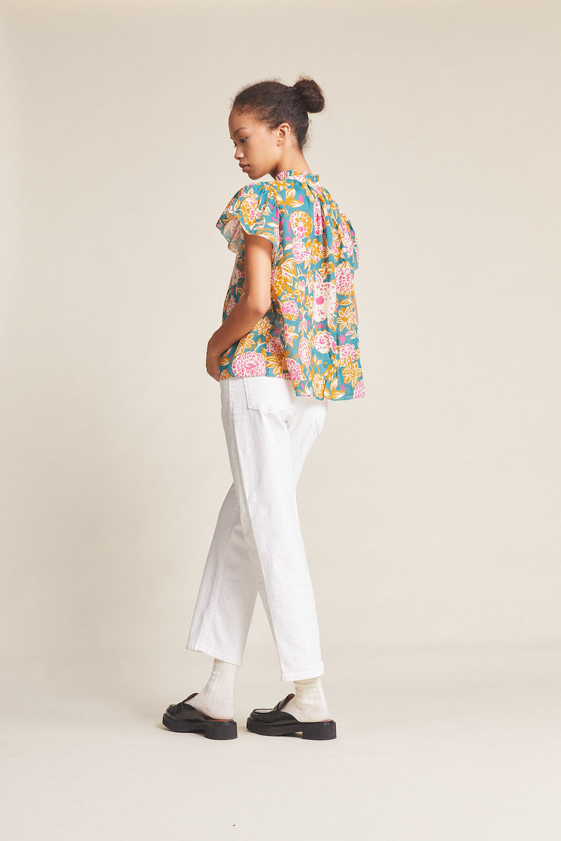 Carla Highneck Shirt Teal Dahlia