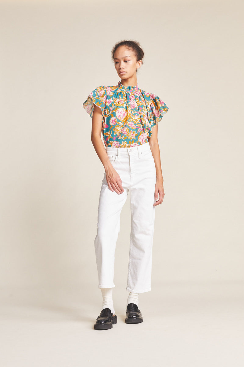 Carla Highneck Shirt Teal Dahlia