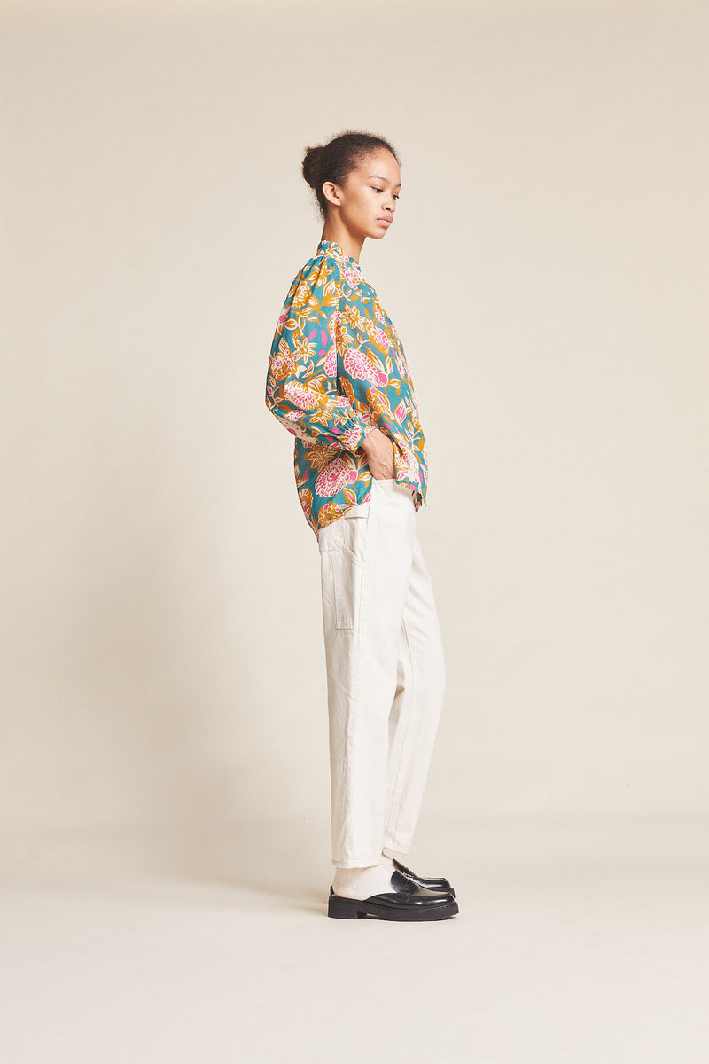Quincy Blouse Teal Dahlia