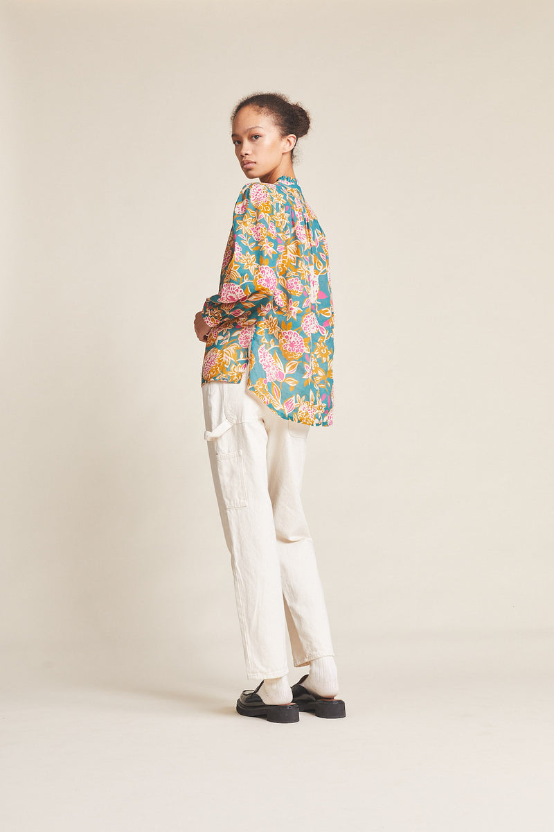 Quincy Blouse Teal Dahlia