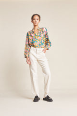 Quincy Blouse Teal Dahlia