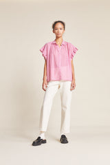 Marianne "B" Ruffle Sleeve Shirt Raspberry Check