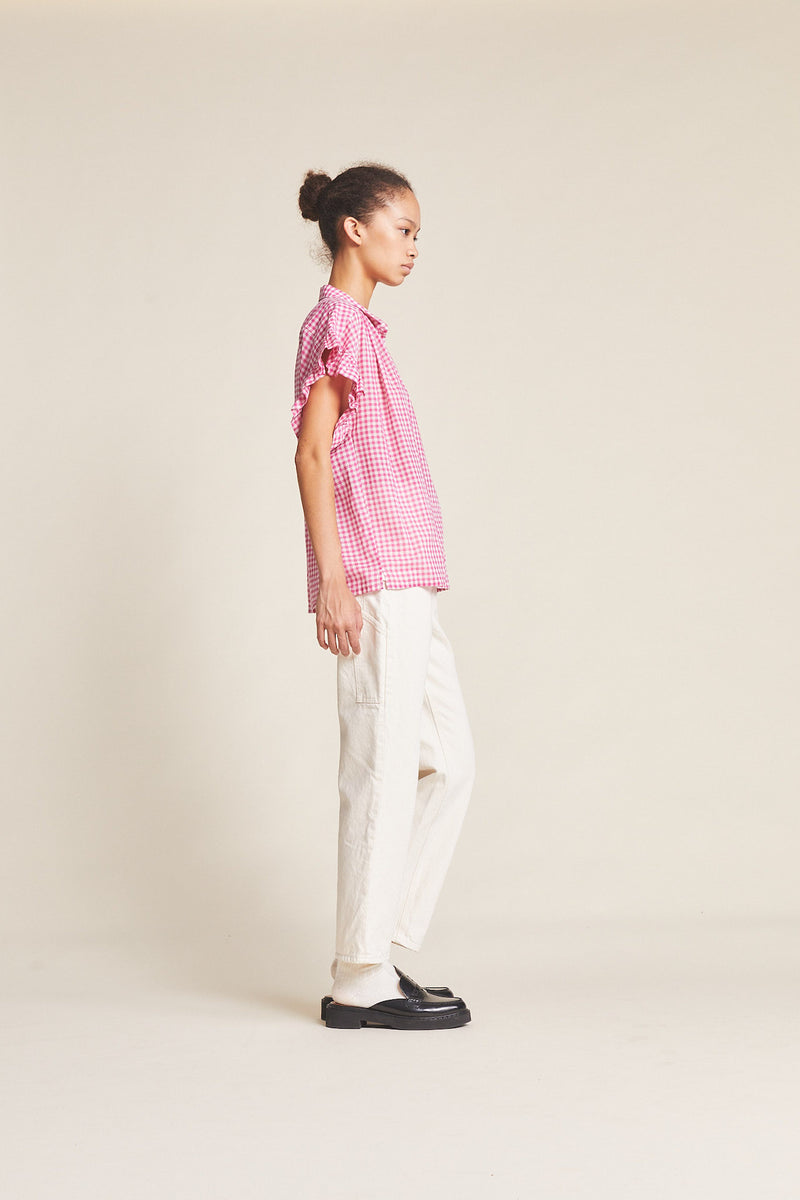 Marianne "B" Ruffle Sleeve Shirt Raspberry Check