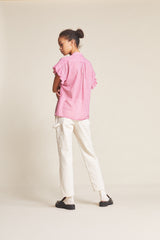 Marianne "B" Ruffle Sleeve Shirt Raspberry Check