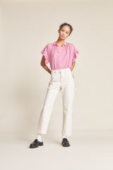 Marianne "B" Ruffle Sleeve Shirt Raspberry Check