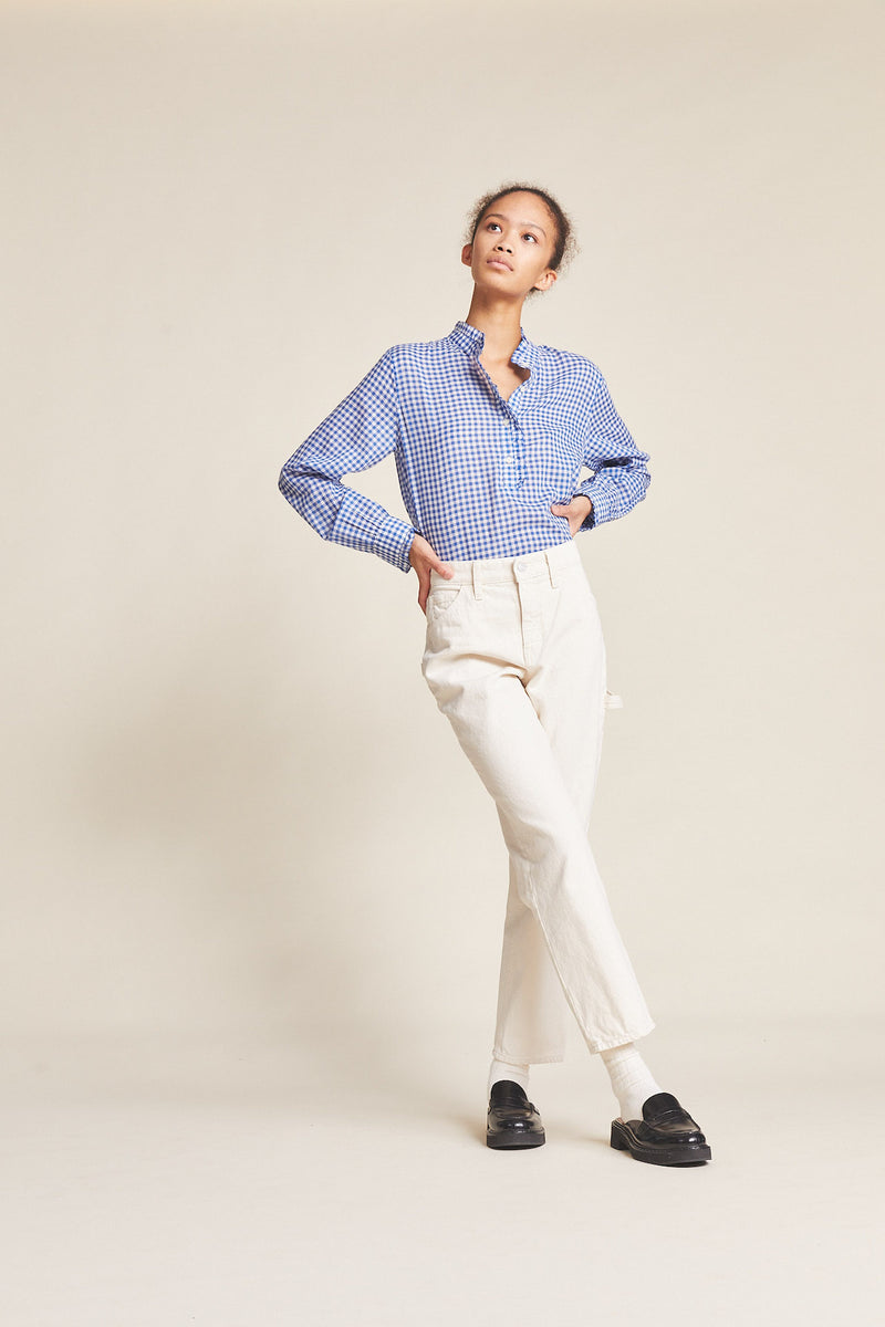 Breezy Blouse Cobalt Check