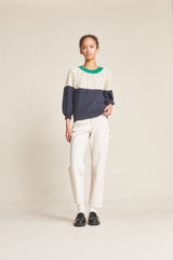 Anni Sweater Navy/Antique White/Green